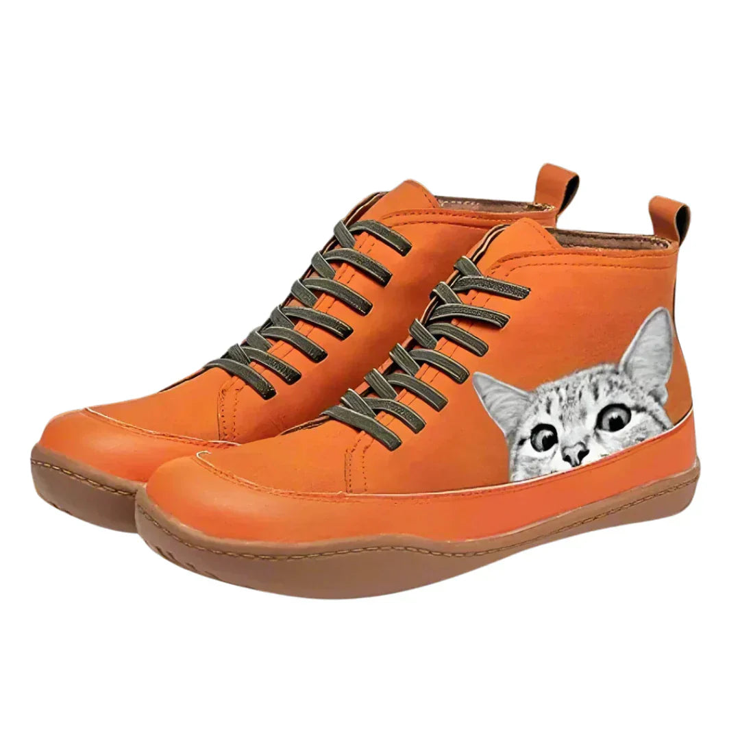 Mina™ | Bottes cocon motif chat — chaudes, ludiques, ultra-confort