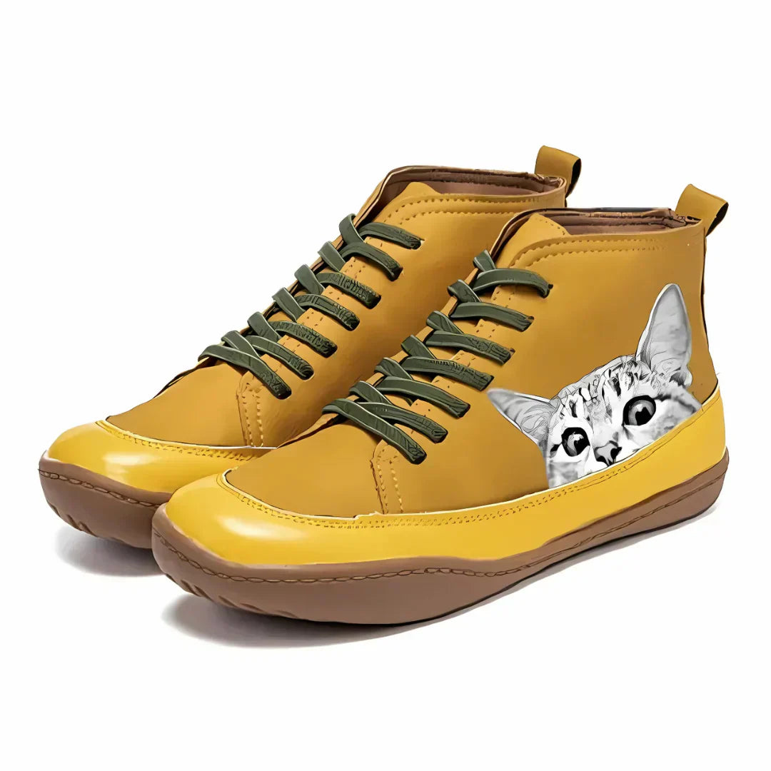 Mina™ | Bottes cocon motif chat — chaudes, ludiques, ultra-confort