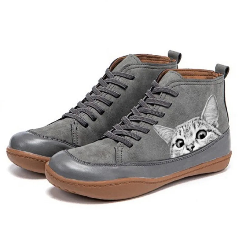 Mina™ | Bottes cocon motif chat — chaudes, ludiques, ultra-confort