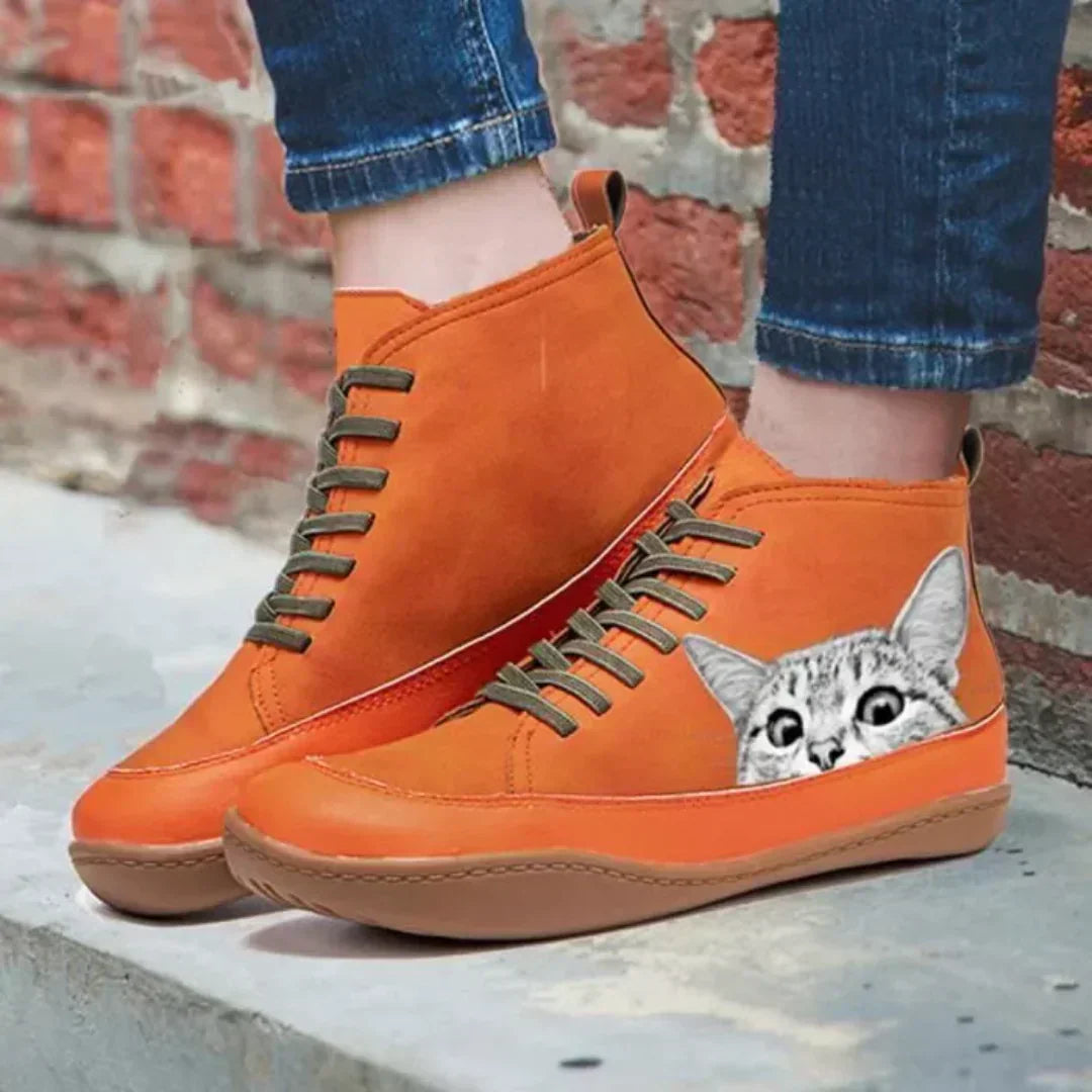 Mina™ | Bottes cocon motif chat — chaudes, ludiques, ultra-confort