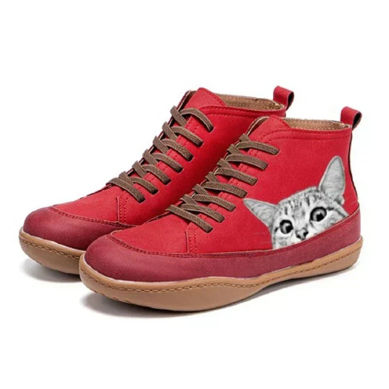 Mina™ | Bottes cocon motif chat — chaudes, ludiques, ultra-confort