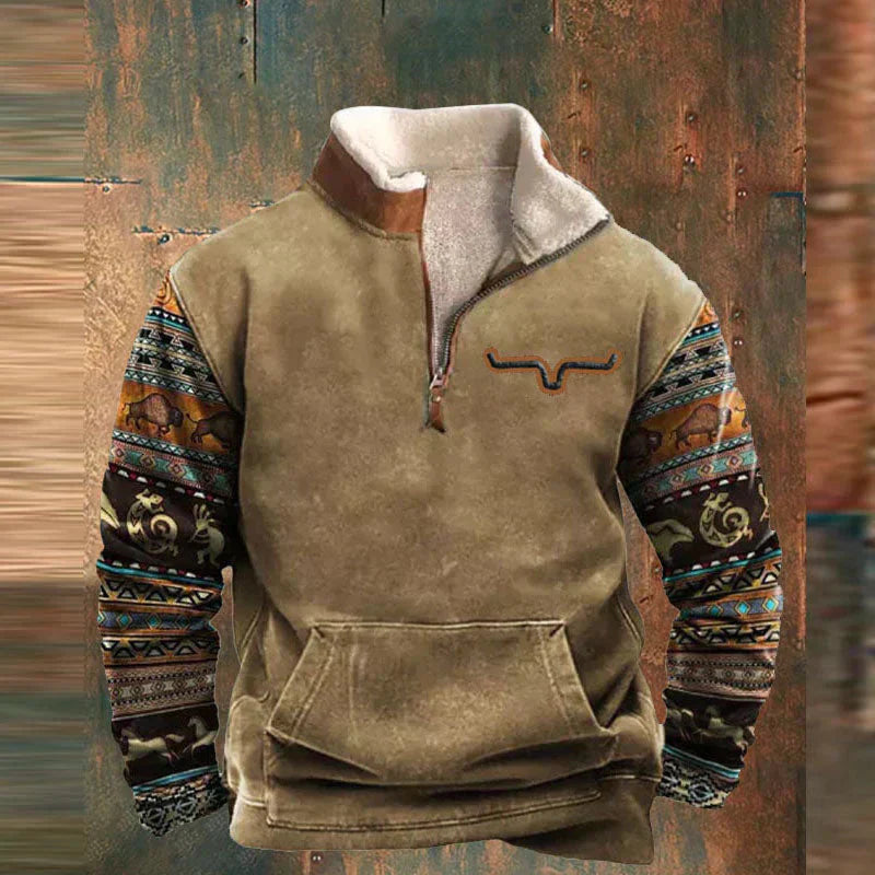 Gisbert™ | Sweat Demi-Zip Doublé Chaud à Manches Motif