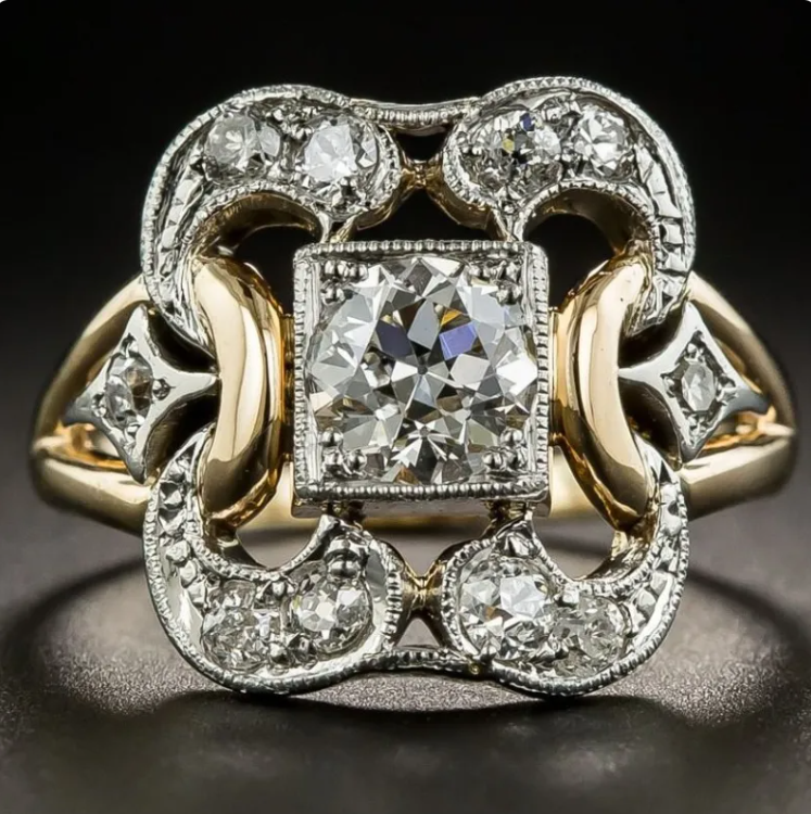 Aurélie™ | Bague Art Déco bicolore — éclat sculpté, charme intemporel