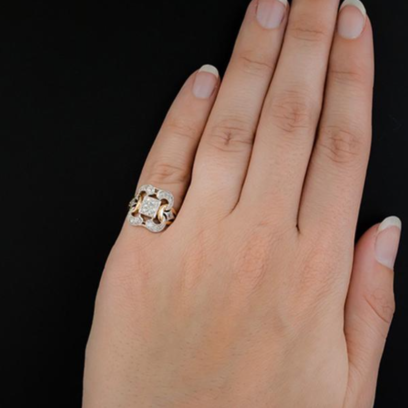 Aurélie™ | Bague Art Déco bicolore — éclat sculpté, charme intemporel