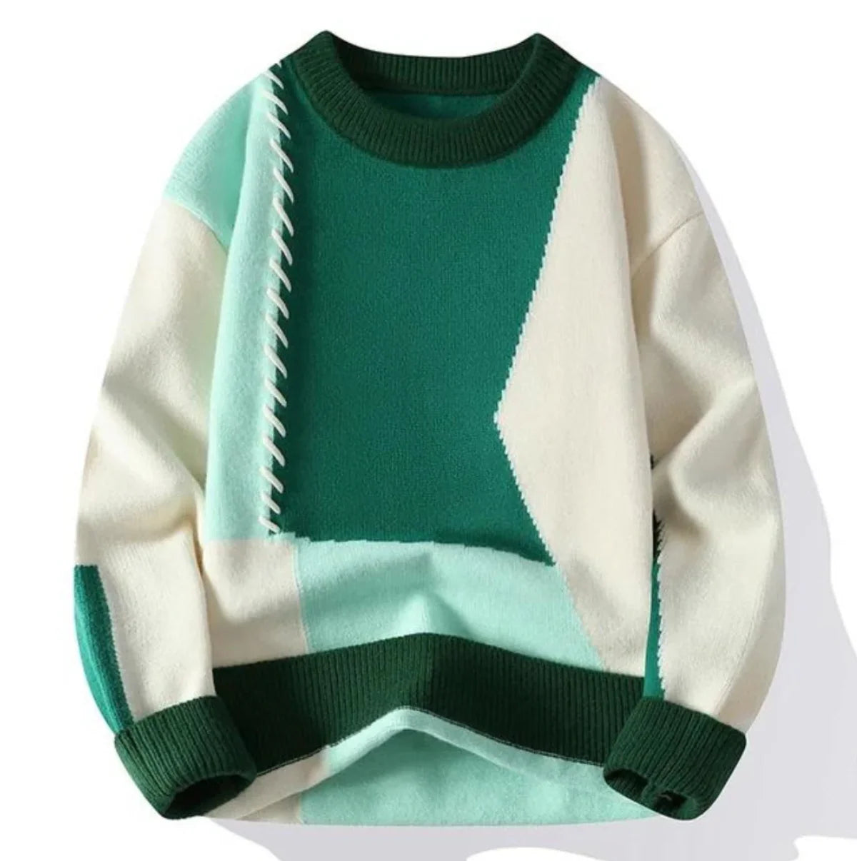 Léonie™ | Pull patchwork coloré — douceur crème, touches bleu & terracotta