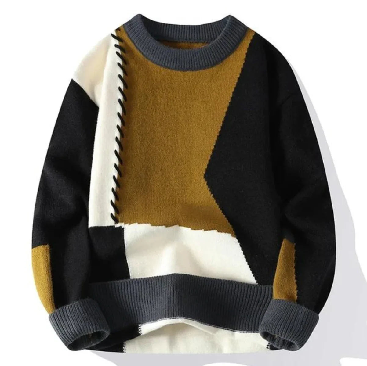 Léonie™ | Pull patchwork coloré — douceur crème, touches bleu & terracotta