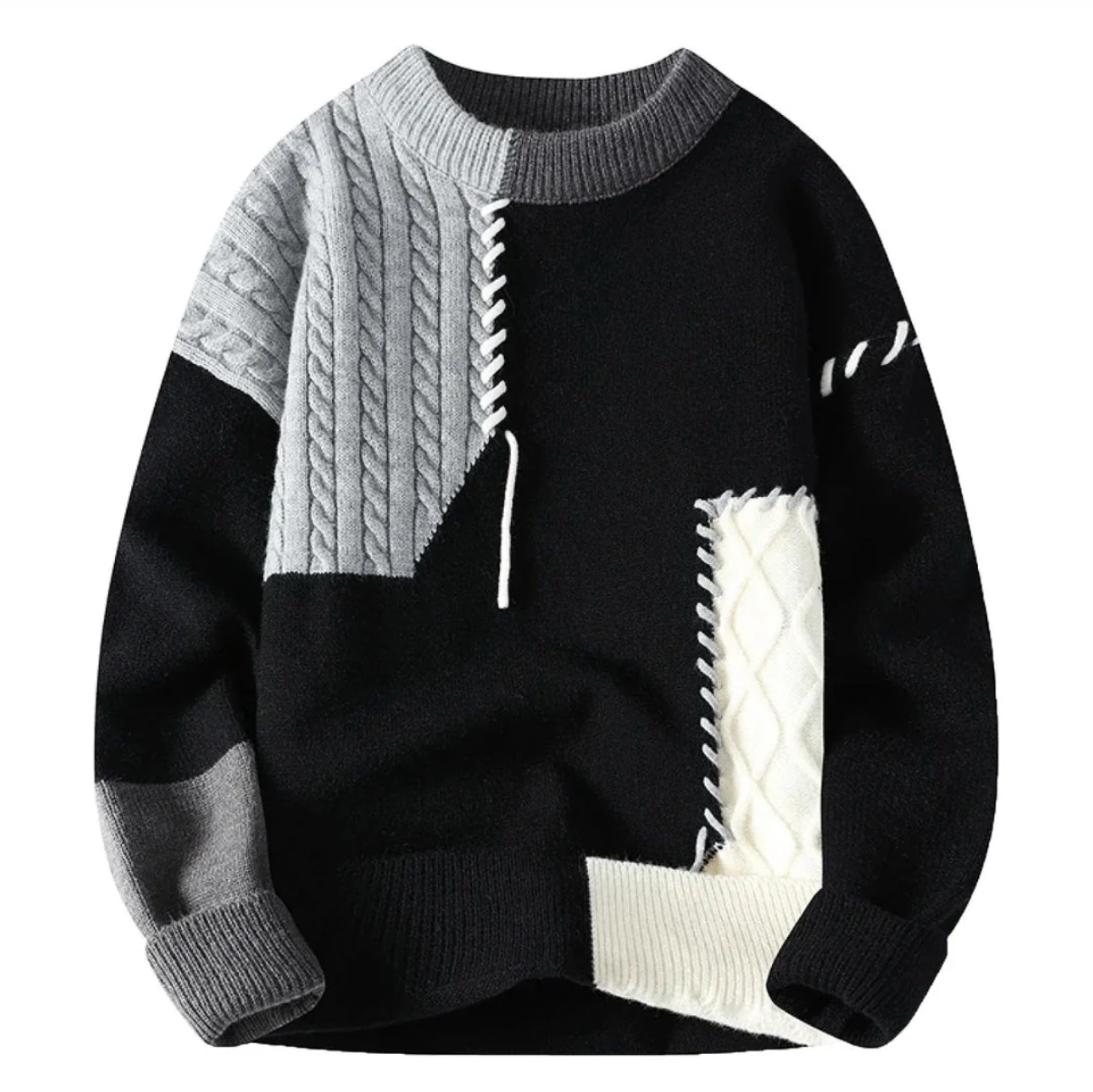 Léonie™ | Pull patchwork coloré — douceur crème, touches bleu & terracotta
