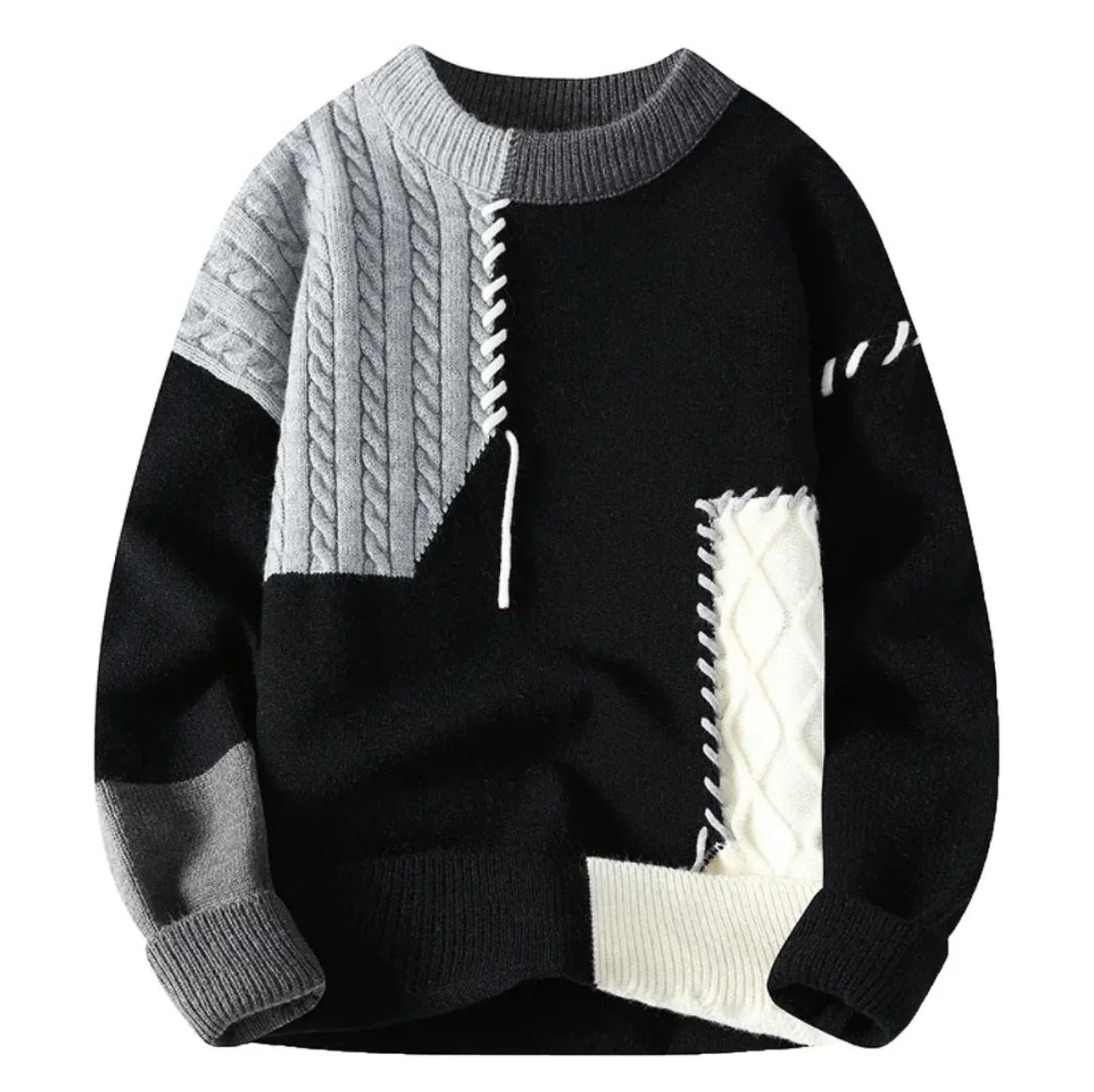 Léonie™ | Pull patchwork coloré — douceur crème, touches bleu & terracotta