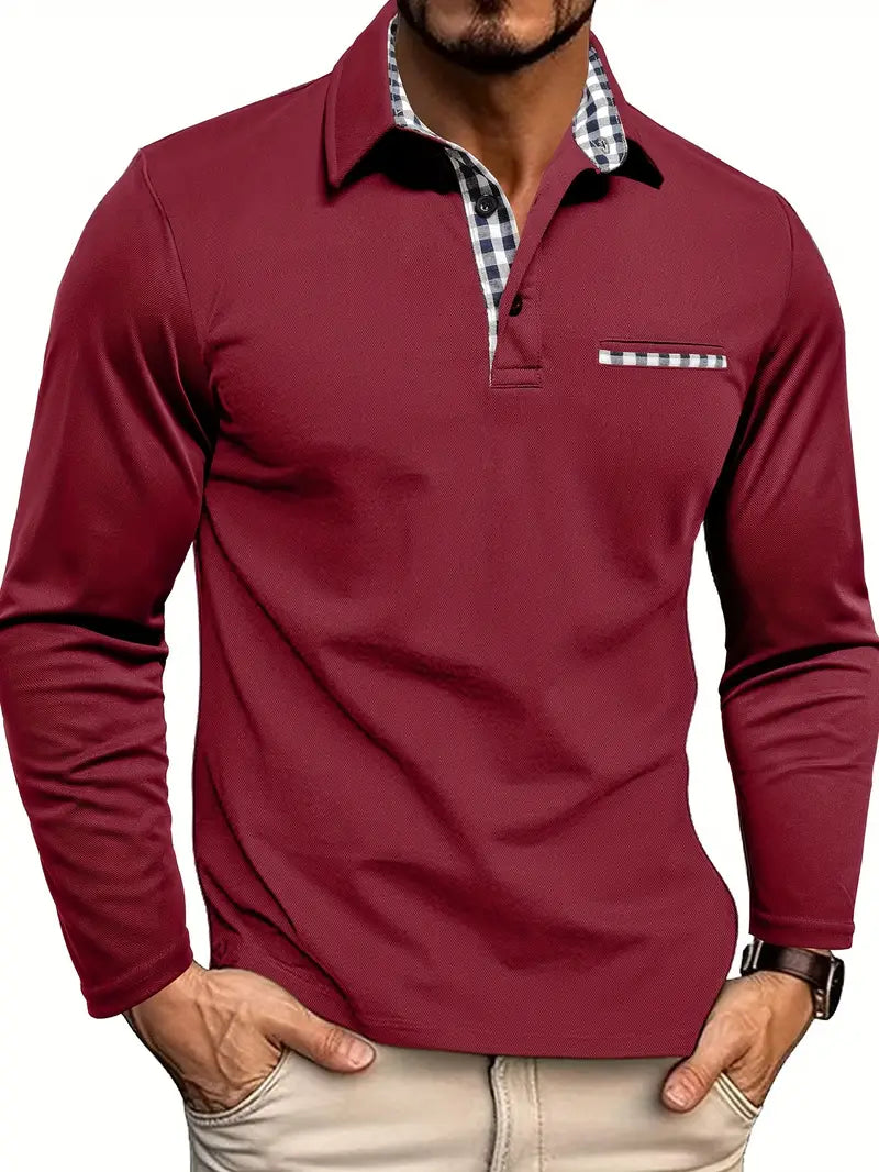 Adrien™ | Polo manches longues — maille douce, allure nette, détails à carreaux