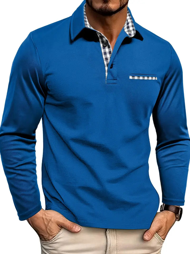Adrien™ | Polo manches longues — maille douce, allure nette, détails à carreaux
