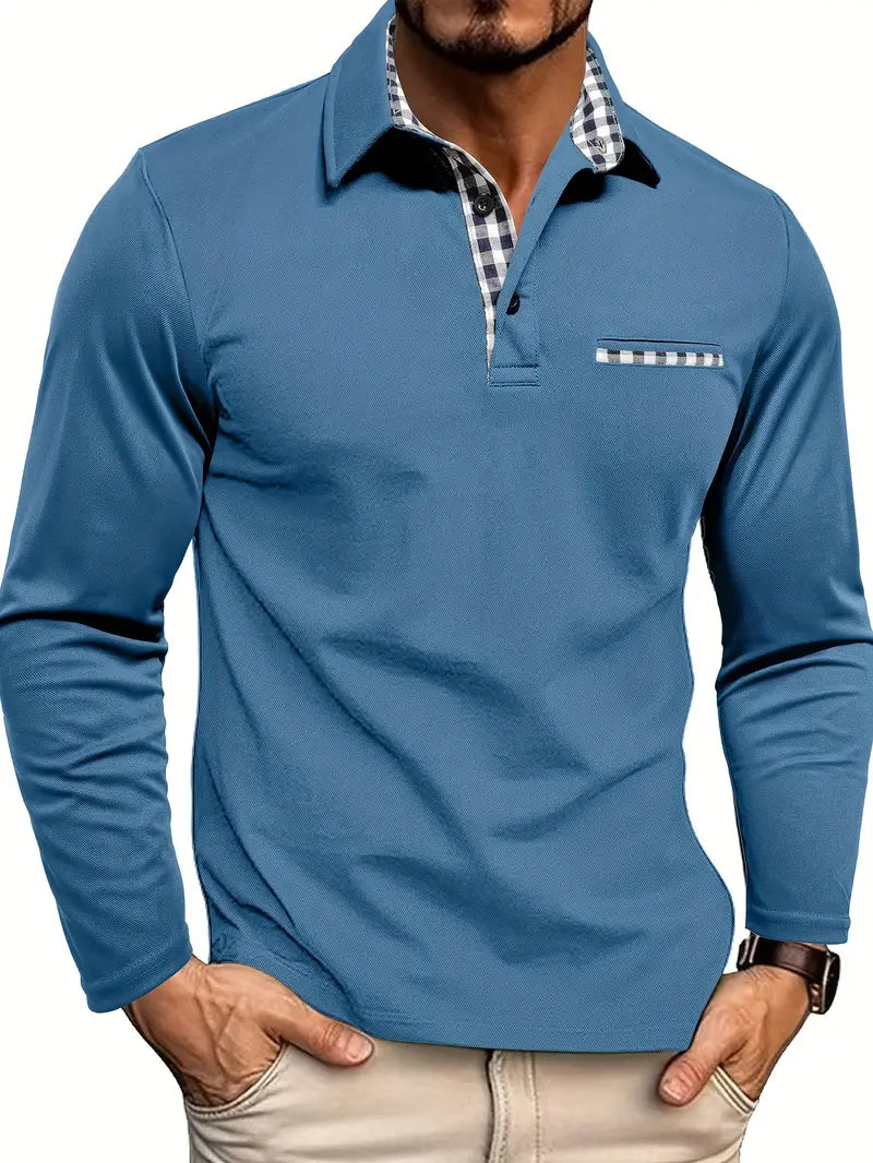 Adrien™ | Polo manches longues — maille douce, allure nette, détails à carreaux