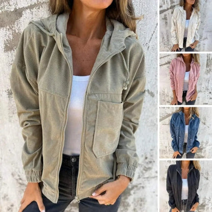 Noémie™ | Veste en velours côtelé à capuche zippée