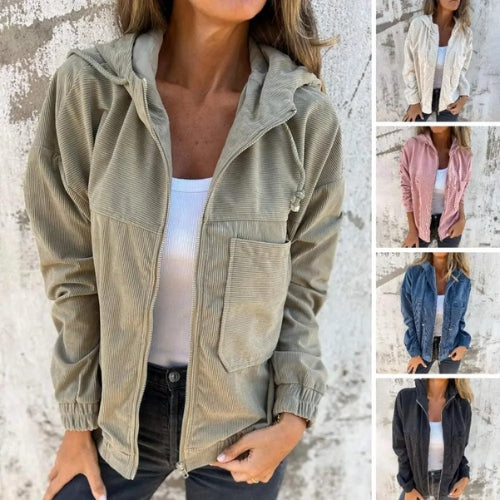 Noémie™ | Veste en velours côtelé à capuche zippée