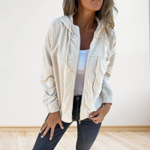 Noémie™ | Veste en velours côtelé à capuche zippée