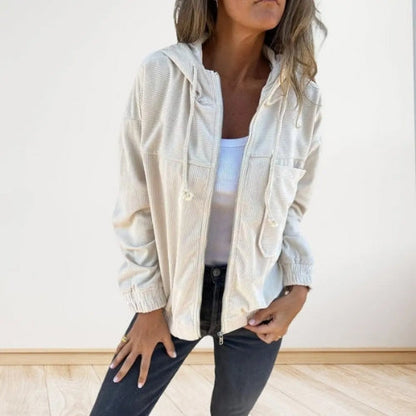 Noémie™ | Veste en velours côtelé à capuche zippée