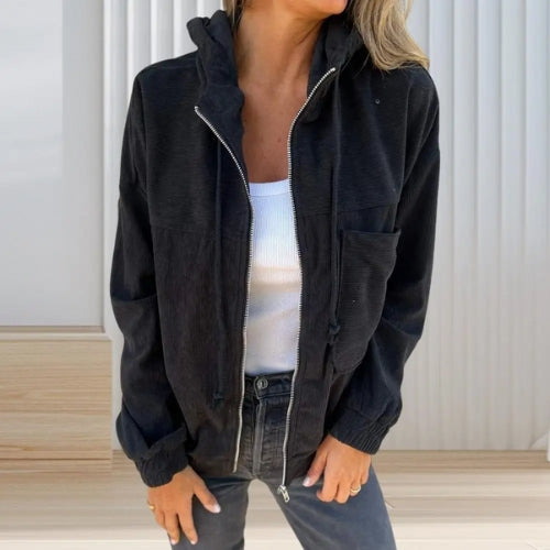 Noémie™ | Veste en velours côtelé à capuche zippée