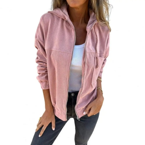 Noémie™ | Veste en velours côtelé à capuche zippée