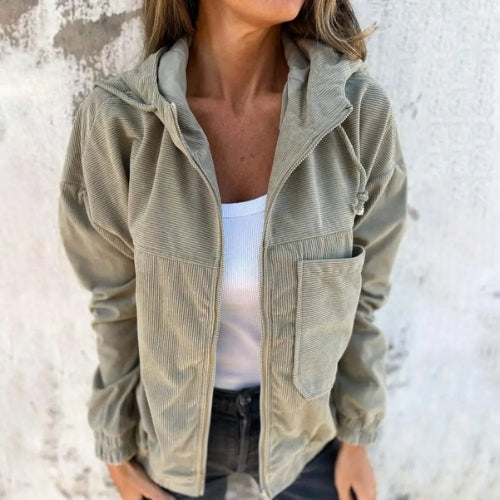 Noémie™ | Veste en velours côtelé à capuche zippée