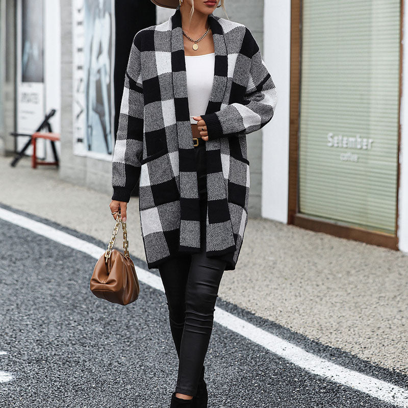 Caroline™ | Cardigan Tricoté Décontracté À Carreaux