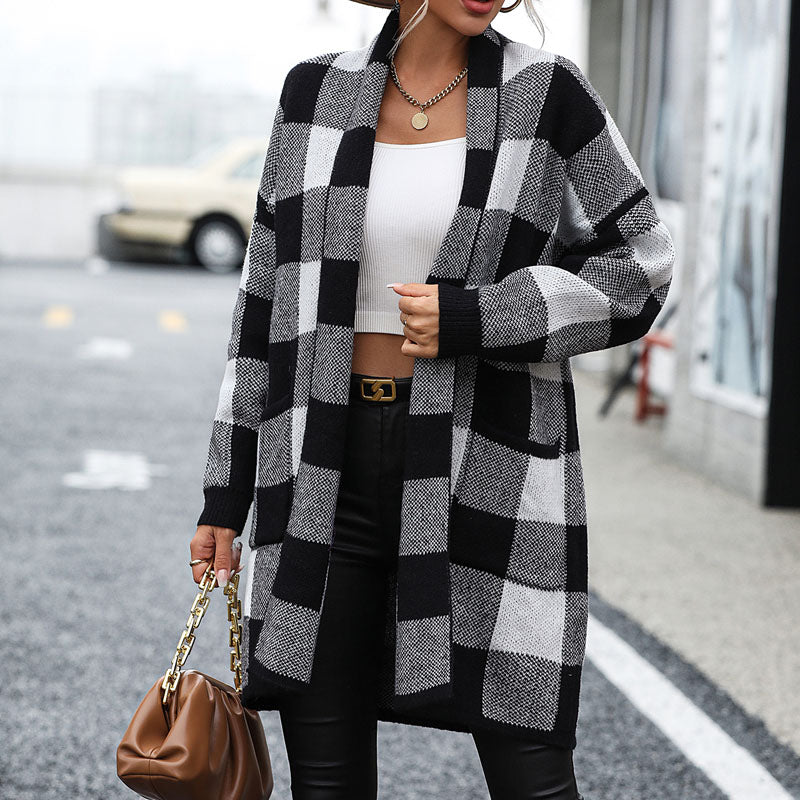 Caroline™ | Cardigan Tricoté Décontracté À Carreaux