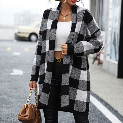 Caroline™ | Cardigan Tricoté Décontracté À Carreaux