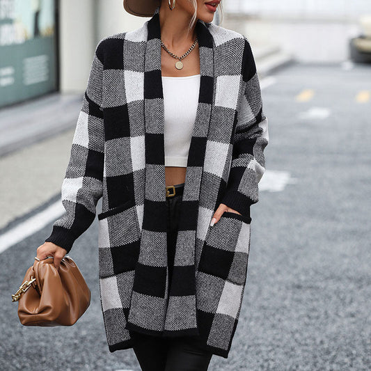 Caroline™ | Cardigan Tricoté Décontracté À Carreaux