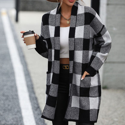Caroline™ | Cardigan Tricoté Décontracté À Carreaux