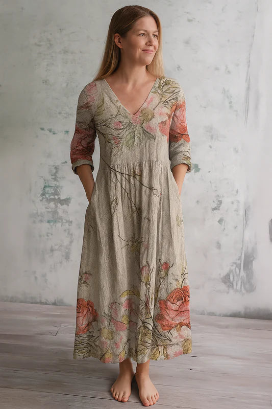 Fiona™ | Abito in Lino e Cotone a Fiori