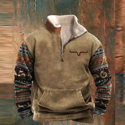 Gisbert™ | Sweat Demi-Zip Doublé Chaud à Manches Motif
