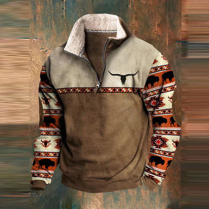 Gisbert™ | Sweat Demi-Zip Doublé Chaud à Manches Motif