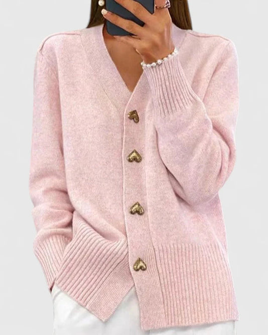 Lillyanne™ | Cardigan à boutons cœur — maille douce, tombé fluide, chic au quotidien