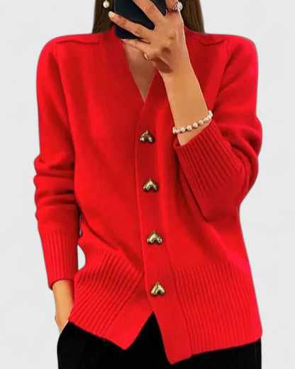 Lillyanne™ | Cardigan à boutons cœur — maille douce, tombé fluide, chic au quotidien