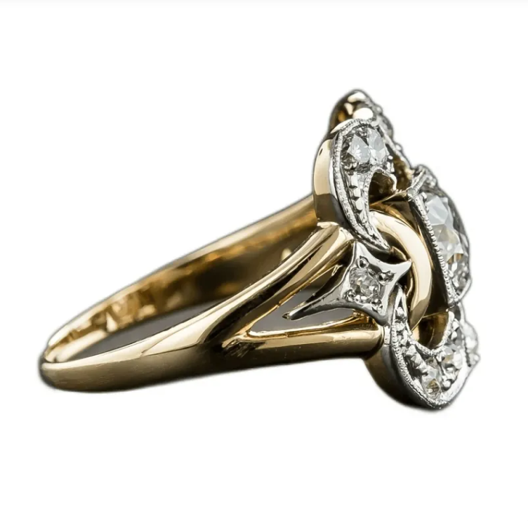 Aurélie™ | Bague Art Déco bicolore — éclat sculpté, charme intemporel