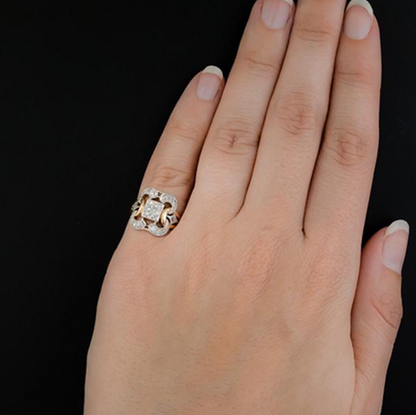 Aurélie™ | Bague Art Déco bicolore — éclat sculpté, charme intemporel