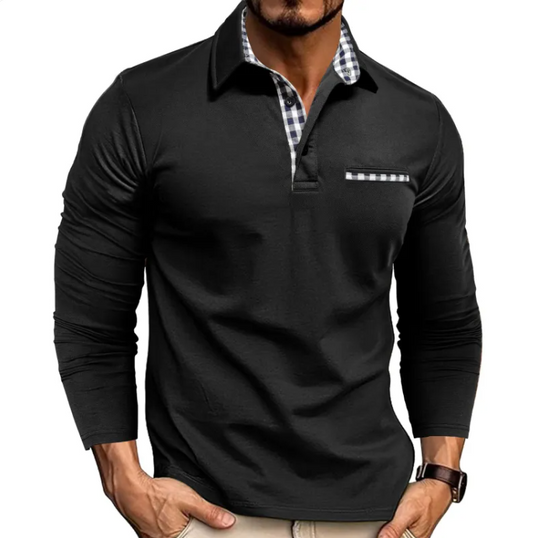 Adrien™ | Polo manches longues — maille douce, allure nette, détails à carreaux