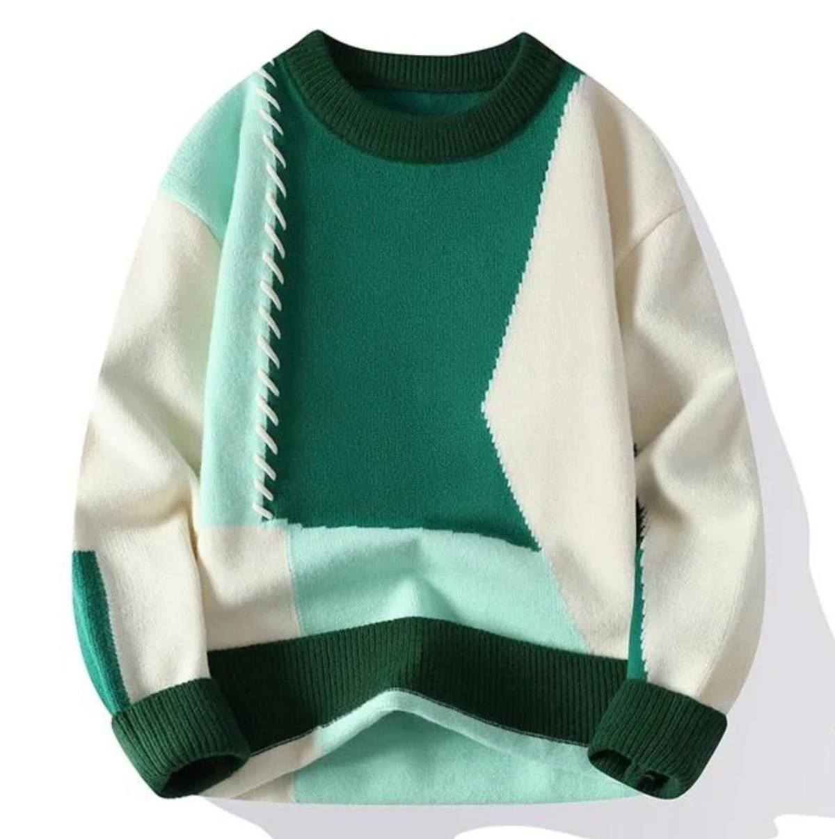 Léonie™ | Pull patchwork coloré — douceur crème, touches bleu & terracotta