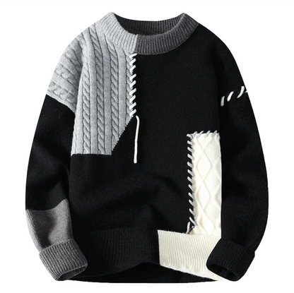 Léonie™ | Pull patchwork coloré — douceur crème, touches bleu & terracotta