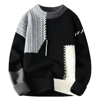 Léonie™ | Pull patchwork coloré — douceur crème, touches bleu & terracotta