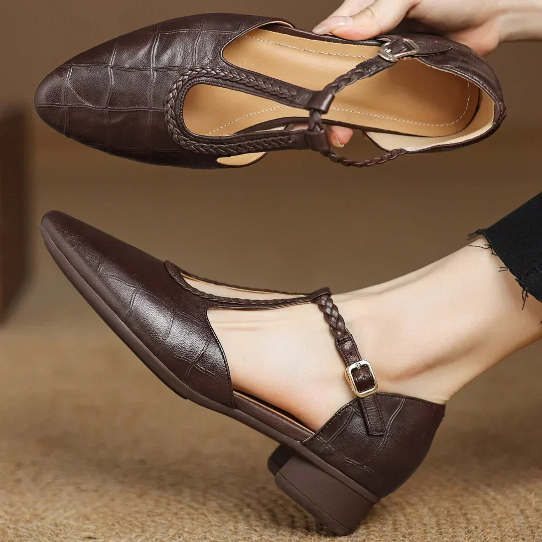 Chiara™ | Mary Jane tressée en cuir — maintien doux, pas léger, élégance rétro