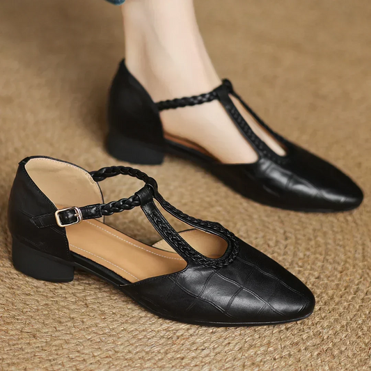 Chiara™ | Mary Jane tressée en cuir — maintien doux, pas léger, élégance rétro