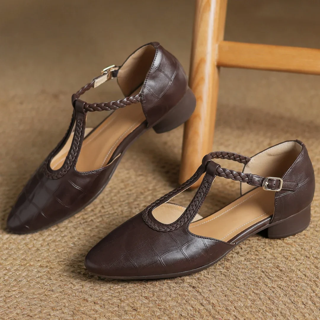 Chiara™ | Mary Jane tressée en cuir — maintien doux, pas léger, élégance rétro