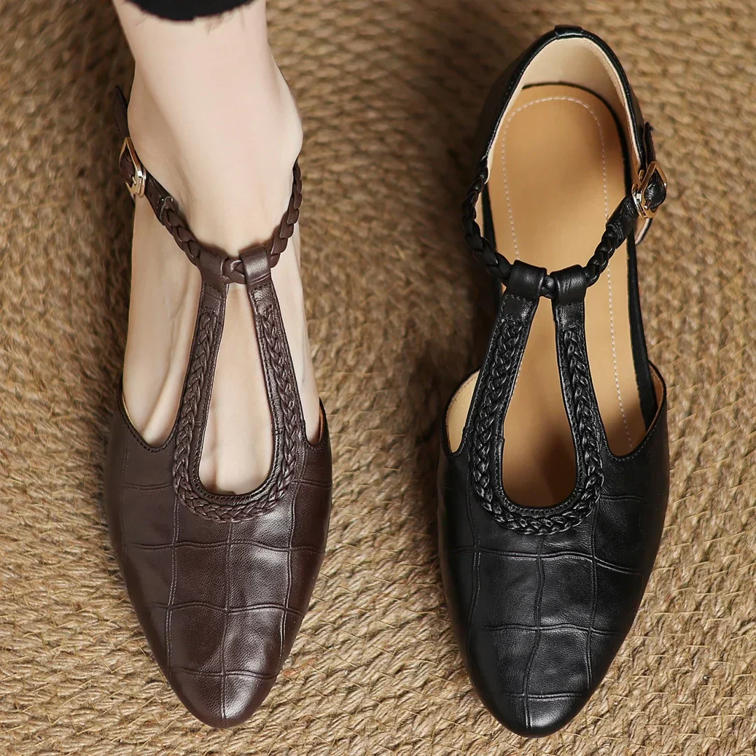 Chiara™ | Mary Jane tressée en cuir — maintien doux, pas léger, élégance rétro