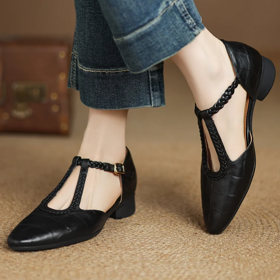 Chiara™ | Mary Jane tressée en cuir — maintien doux, pas léger, élégance rétro